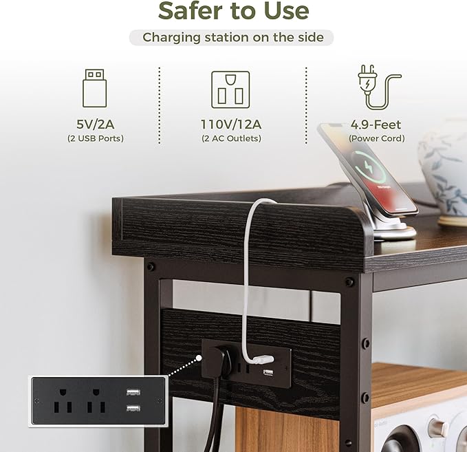 IRONCK Console Table, Sofa Table with Power Outlet, Farmhouse Hallway Table for Entryway, Living Room, Height Adjustable, Easy Assembly, Vintage Black, 43"-NeatNest