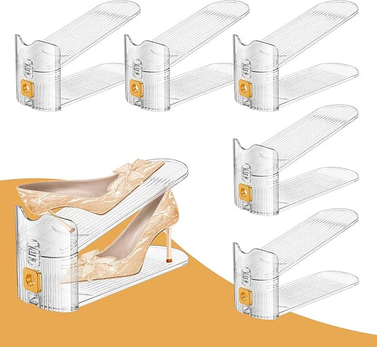 Shoe Slots Organizer for Closet, Shoe Stacker Organizer Double Layer Stack Shoe Rack, Shoes Display Shelf 50% Space Saver Storage Holder for Closet, 6PACK-NeatNest