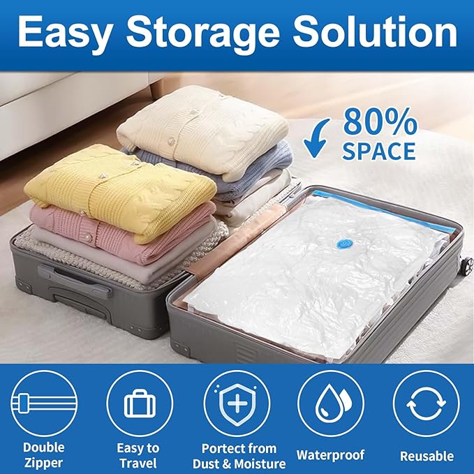 ZXA Vacuum Storage Bags with Electric Air Pump, 8 Pack (4 Large, 4 Jumbo) Vacuum Seal Bags for Clothing, Space Saver Vacuum Storage Bags for Blanket, Duvets, Pillows, Comforters - Blue-NeatNest