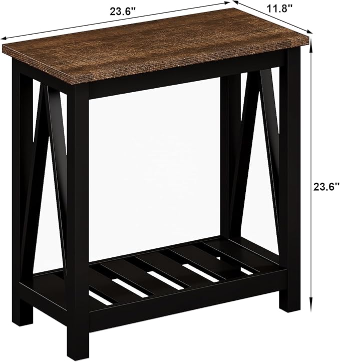 ChooChoo Farmhouse End Table, Rustic Vintage Narrow End Side Table with Storage Shelf for Small Spaces, Nightstand Sofa Table for Living Room, Bedroom Black-NeatNest