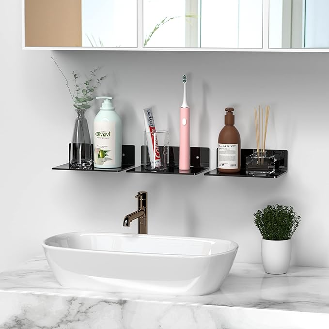 9 Inches Acrylic Wall Shelves 2 Pack, Floating Shelf for Wall Mounting, Acrylic Display Ledges for Funko Pop Figures, Home Décor, Living Room, Gaming Room, Plants(9 inch, Black)-NeatNest