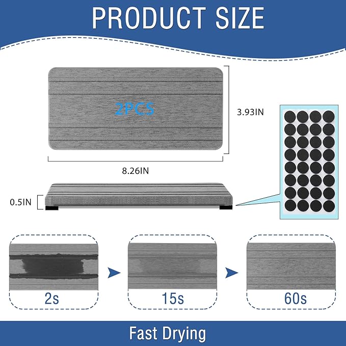 2PCS Water Absorbing Stone Tray, Quick Drying Diatomite Stone Sink Tray, Water Absorbent Diatomite Coasters for Kitchen Sink, Bathroom Counter Hand Soap Dish Toothbrush Holders-NeatNest