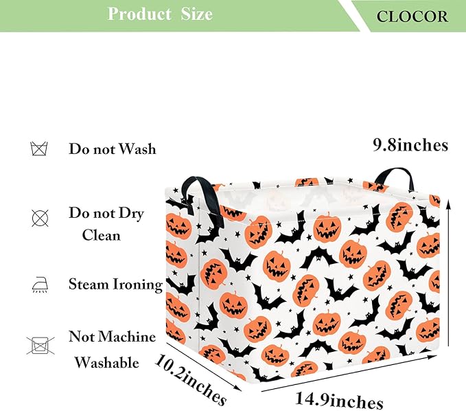 CLOCOR Rectangular Storage Basket Empty, Gift Basket for Halloween, Waterproof Storage Bin with Handles, Room Decor(Bat Pumpkin Halloween)-NeatNest