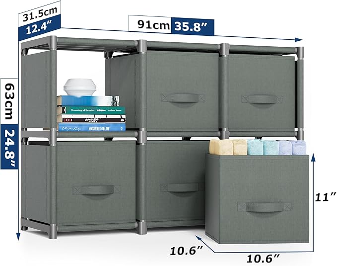Mavivegue 6 Cube Storage Organizer, Closet Organizers and Storage, Cube Storage Shelf, Easy to Assemble with Storage Drawers, DIY Closet Cube Organizer for Living Room, Bedroom, Dorm Room-Gray, Grey