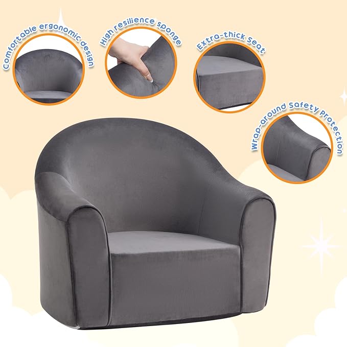 ALIMORDEN Adorable Toddler Chair, Snuggly Foam Seat for Little Ones with Removable Washable Cover - Soft Reading Couch for Boys and Girls, Grey-NeatNest