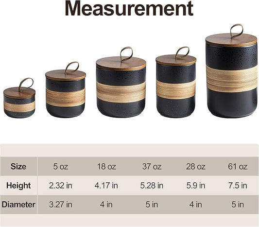 Ceramic Jar with Lid, Coffee Container Kitchen Food Storage Jars for Spice Sugar Tea Bag, Stackable Decorative Jars for Countertop, Black & 18oz-NeatNest