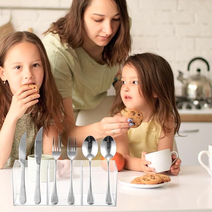 Cutlery Storage Organizer, Silverware Caddy with 3 Cavities Clear Silverware Holder Knife Fork and Spoon Organizer Tableware Storage Box for Kitchen Countertop Dining Room Home Office Desk Party Table-NeatNest