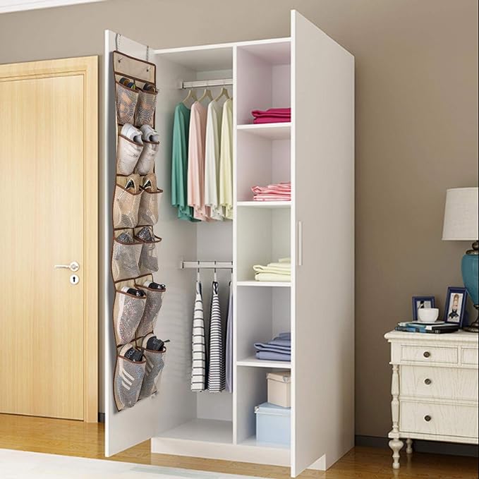 KEEPJOY Over The Door Shoe Organizer,Hanging Shoe Organizer 12 Mesh Pockets Shoe Organizer for Closet,Works Well for Men and Woman Kids Shoes Storage, 57.5×12.6inch(Beige)-NeatNest