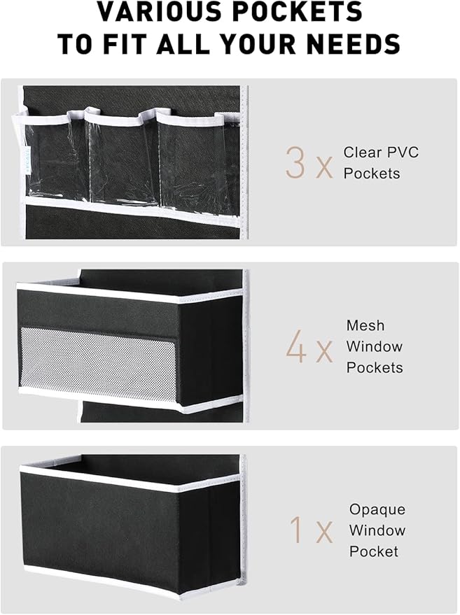 Yecaye 6-Tier Over The Door Storage Organizer, Flexible 1 Split into 2 Swing-Proof Hanging Bathroom Organizer, Bedroom Organizers and Storage for Newborn Baby Essentials, Black-NeatNest