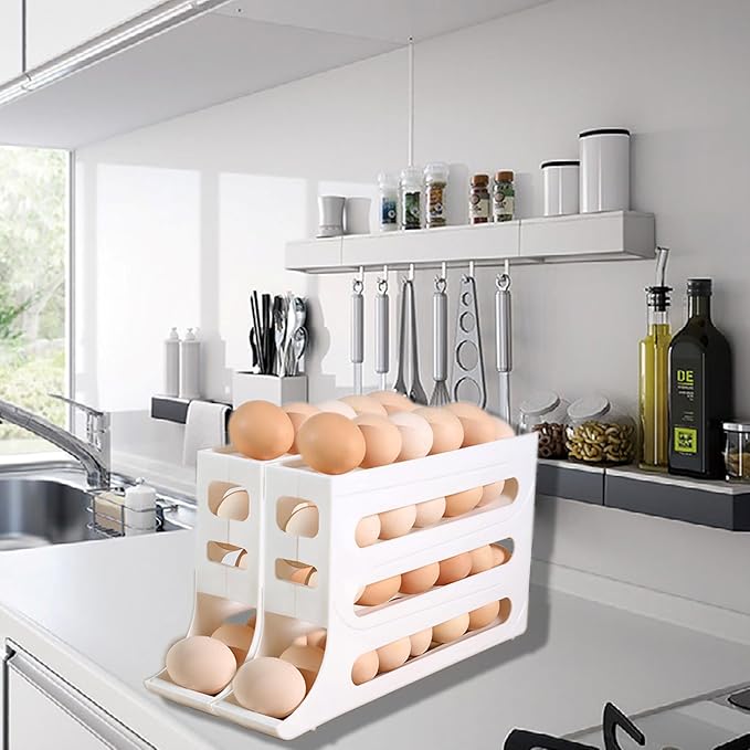 Egg Holder for Fridge, Automatic Rolling Egg Storage for Refrigerator, Space-Saving Refrigerator Egg Dispenser, Egg Organizer for Refrigerator