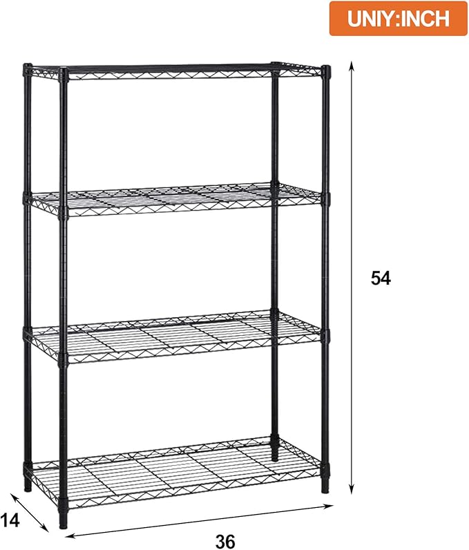 Heavy Duty Metal Storage Shelves - 4 Tier Wire Shelf with Wheels, 36" L x 14" W x 54" H, Adjustable Layer Rack, 1000 LBS, Black