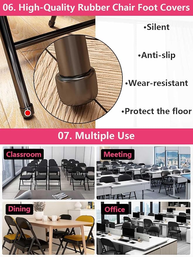 Black Padded Folding Chairs with Cushion 4 Pack, Heavy Duty Steel Metal Frame Foldable Chair for Indoor and Outdoor, Portable Stackable Commercial Seat for Bedroom Patio Party Event-NeatNest