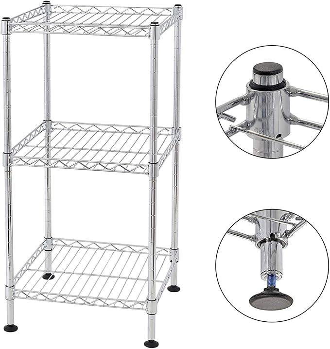 3 Tier Adjustable Storage Shelf Metal Storage Rack Wire Shelving Unit Storage Shelves for Pantry Closet Kitchen Laundry Bathroom (Silver8-3-Tier)