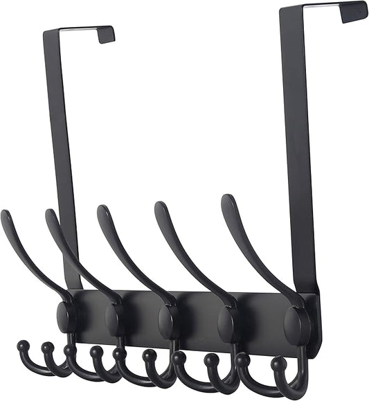 Dseap Over The Door Hook Hanger - 5 Tri Hooks, Heavy Duty Over The Door Towel Rack Coat Rack for Clothes Hat Towel, Black