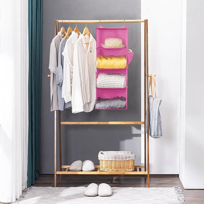 Hanging Closet Organizer, 4-Shelf Closet Hanging Storage Shelves, Light Pink-NeatNest