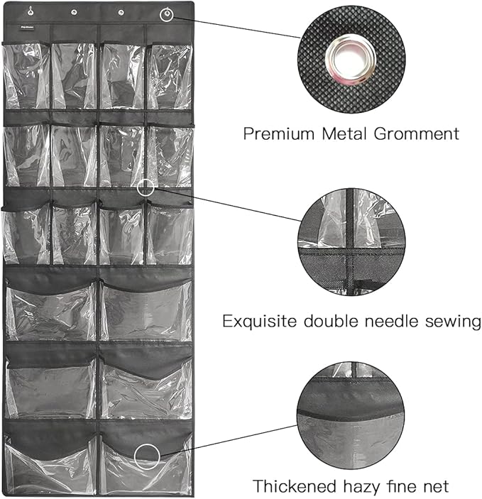 Extra Large Hanging Over Door Shoe Organizer, Closet Shoe Rack - 12+6 Crystal Pockets, 4 Hooks, Black (59"x 21.6")-NeatNest
