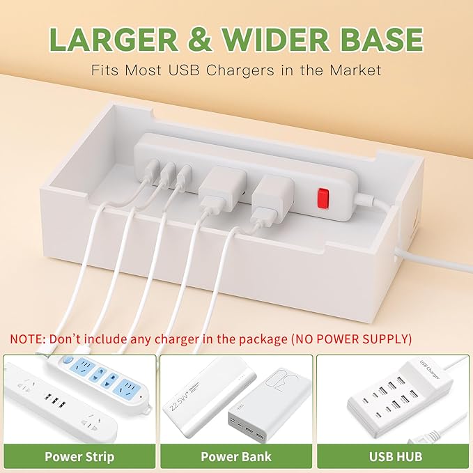 Pezin & Hulin Bamboo Cable Management Box, Wire Organizers for Cords, Charge Station Box, Desktop Dock Organizer Rack for Electronic Device (Include 6 Cables)(No Power Adapter) -Natural + White