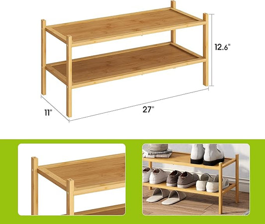 BMOSU 2-Tier Bamboo Shoe Rack Premium Stackable Shoe Shelf Storage Organizer for Hallway Closet Living Room Entryway Organizer(Natural)-NeatNest