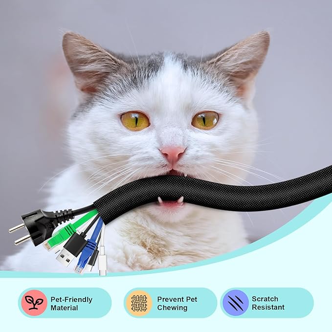 AGPTEK Cable Sleeve Cover, 20ft - 4/5 inch Dog Cat Cord Protector Management, Protect Cables from Pets Chewing, for Home Desk Automotive Wire Loom Tubing Cord Protection Self-Wrapping, Black