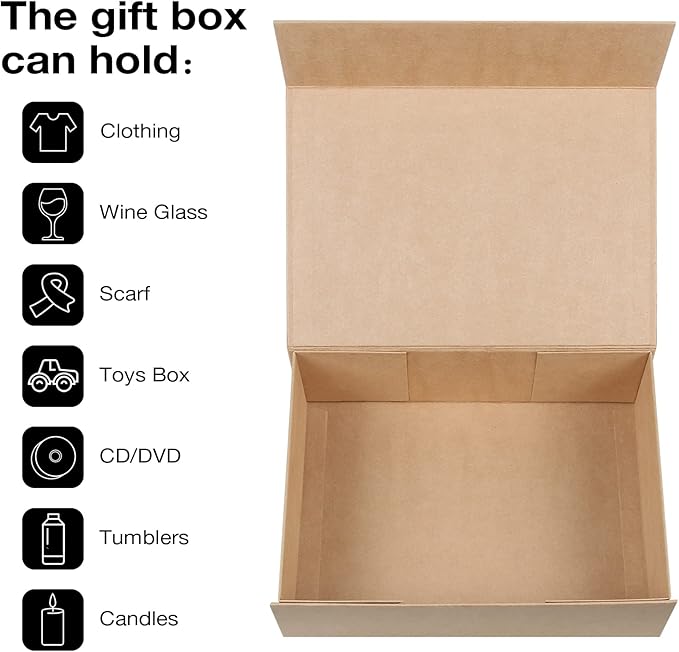 Aimyoo 5 Pack Brown Magnetic Gift Boxes with Lids 10.5x7x3 in, Medium Bridesmaid Groomsman Proposal Box, Rectangle Collapsible Box for Present Graduation Birthday Wedding Storage, 1 Count (Pack of 5)-NeatNest