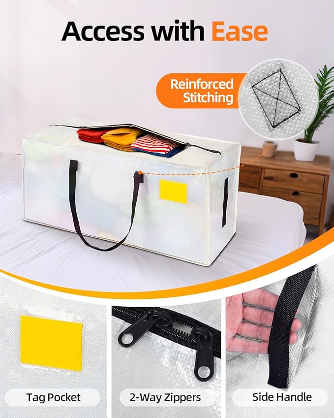 6 Pack Extra Large Moving Bags, Heavy Duty Packing Bags with Zippers and Handles for Space Saving, Clothes Storage, College Essentials, Travel, Clear