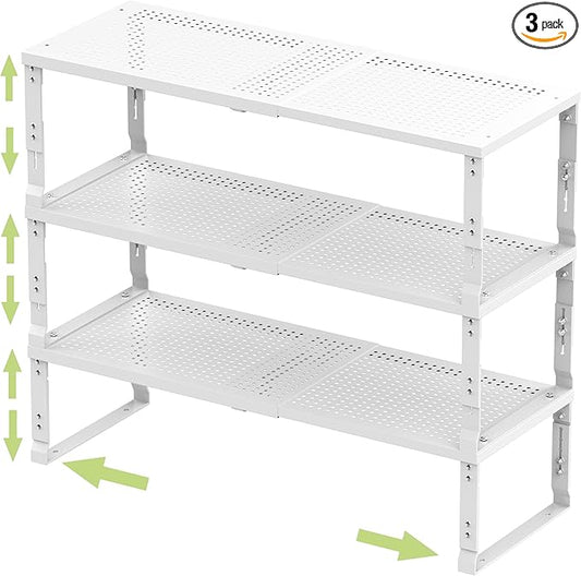 Adjustable Expanable Stackable Spice Rack Shelf Pantry Storage Organizer for Kitchen Cabinet,Countertop,Bathroom and More.Space is no Longer Limited(3Packs/White/Large)-NeatNest