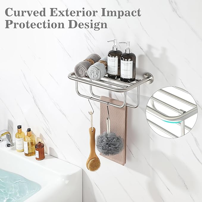 Alise Towel Rack for Bathroom,16 Inch Brushed Towel Holder for Lavatory,Towel Hanger with Double Towel Bars for Bath Wall,Wall Mount SUS304 Stainless Steel Towel Drying Storage Shelf,GYSJ9240-LS