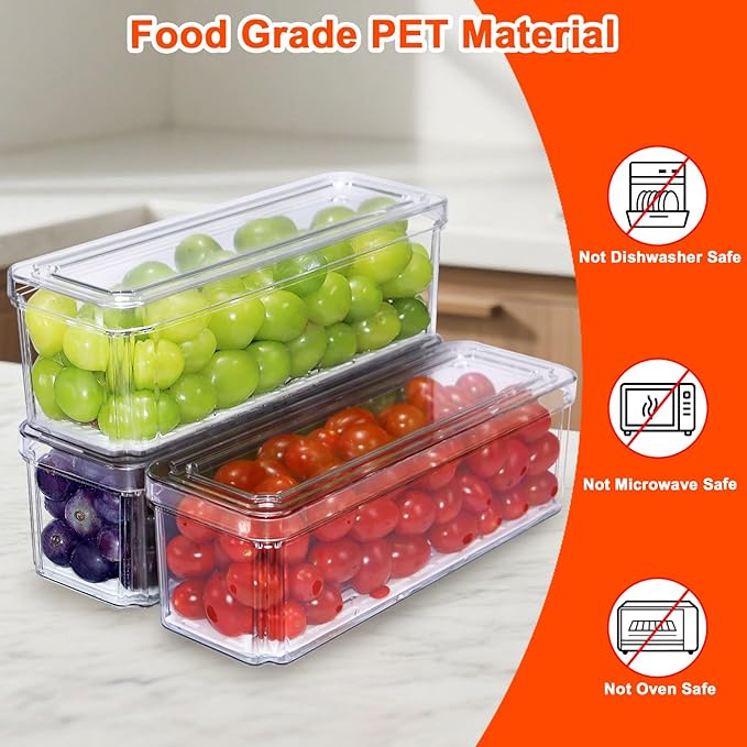 YINGRACE 3 Pack Fridge Organizer Bins, Stackable Refrigerator Organizers and Storage, BPA-Free Clear Produce Containers For Fruit, Vegetable, Drinks, Snacks