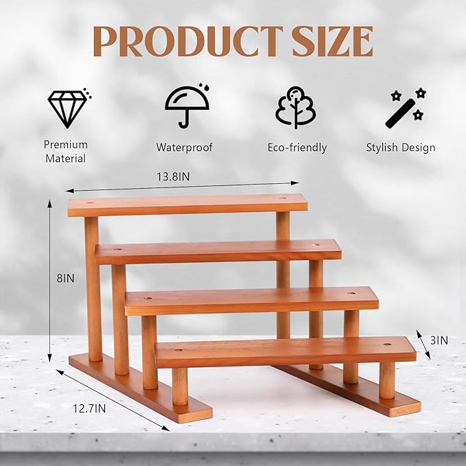 4 Tier Wooden Display Riser Stand Perfume Organizer, Dessert Table Display Set, Solid Wood Food Display Stands for Party, Bamboo Rustic Solid Wood Shelf for Cupcakes, Perfume, Cologne, Spiece-NeatNest