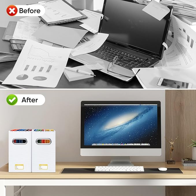 BALEINE File Organizer Box, Cardboard File Folder Organizer with Handle for Letter Size, Portable Collapsible Hanging Filing Box for Home Office Document Storage (2 Pack, White)-NeatNest