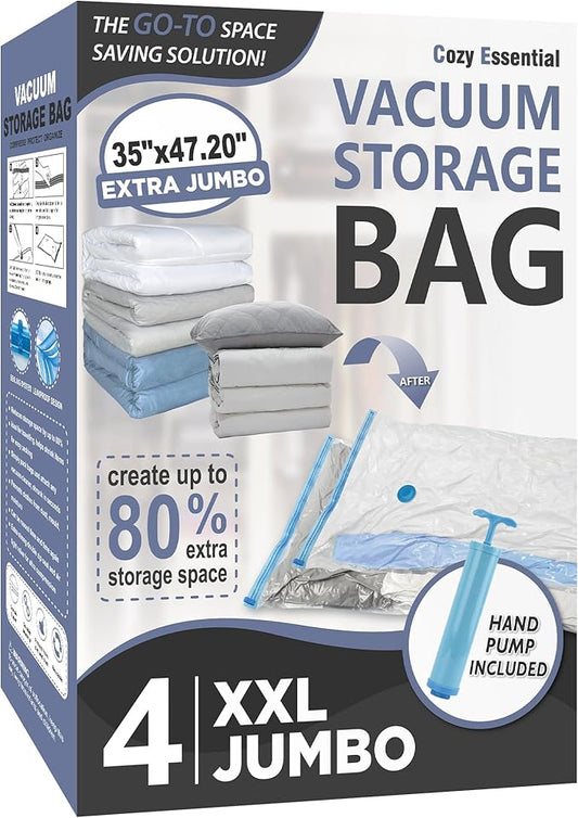 4 Pack XXL Jumbo Vacuum Storage Bags, Extra Large Vacuum Seal Bags for Comforters, Bedding, Blanket Storage, Giant Space Saver Bags for Huge Stuffed Toy(47.2x35 in)-NeatNest