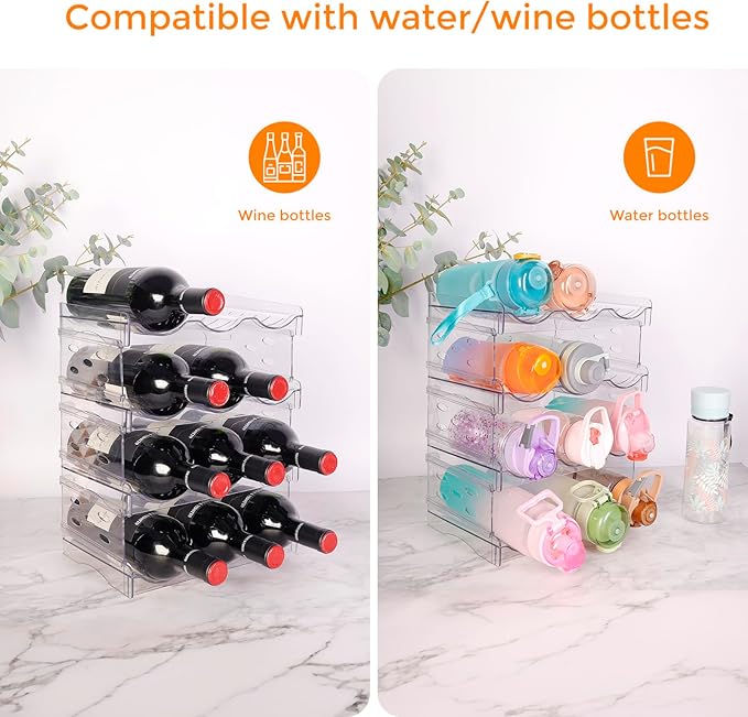 BoxedHome Plastic Water Bottle Organizer and Wine Rack Storage Holder for Inside Cabinet, Kitchen Countertop, Table Top, Pantry, Bars, Cabinets, Fridge - Clear (4 Tier 12 Containers)-NeatNest
