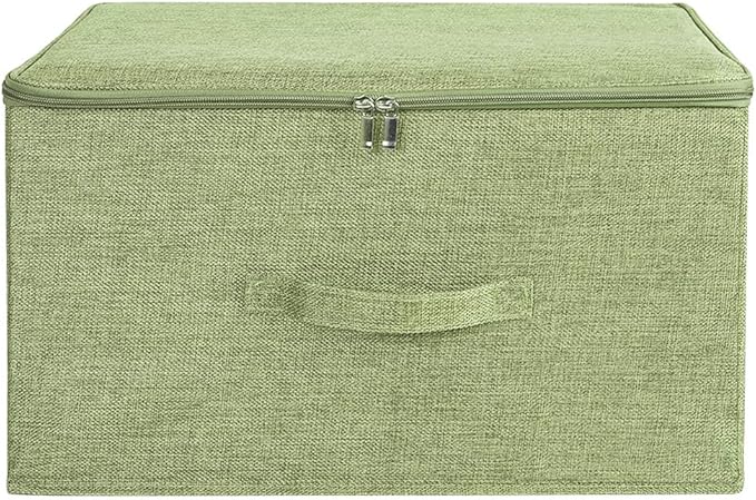 ANMINY Storage Bins with Zipper Lids 36 Qt Lidded Fabric Storage Boxes Baskets Cubes with Handles Collapsible Washable Cotton Linen Closet Shelf Clothes Organizer Containers - Green, Large-NeatNest