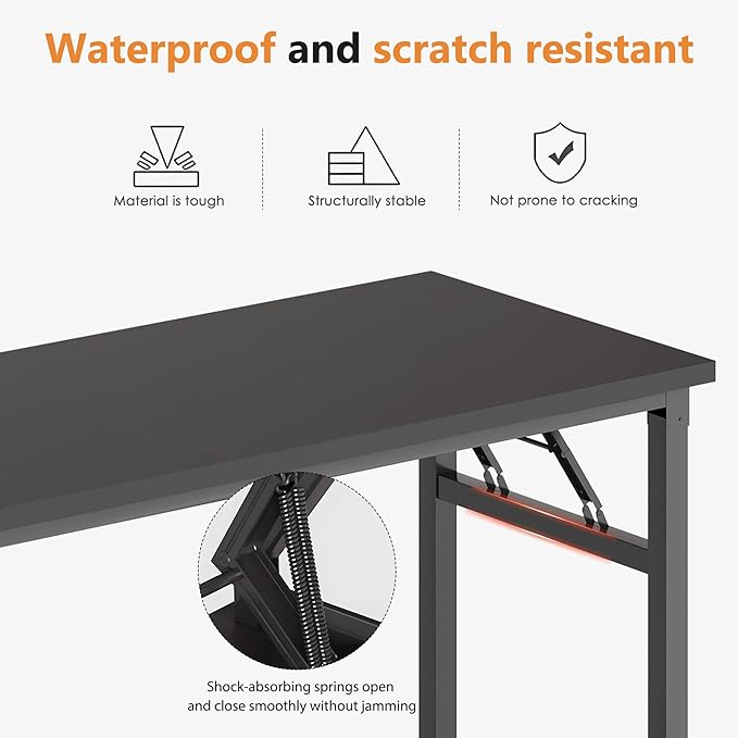 Folding Desk, 47 inch No Assembly Folding Desks for Small Spaces, Sturdy Foldable Computer Desk, Functional Home Office Desks, Study Writing Desk Office Table Workstation for Home Office Outdoor-NeatNest