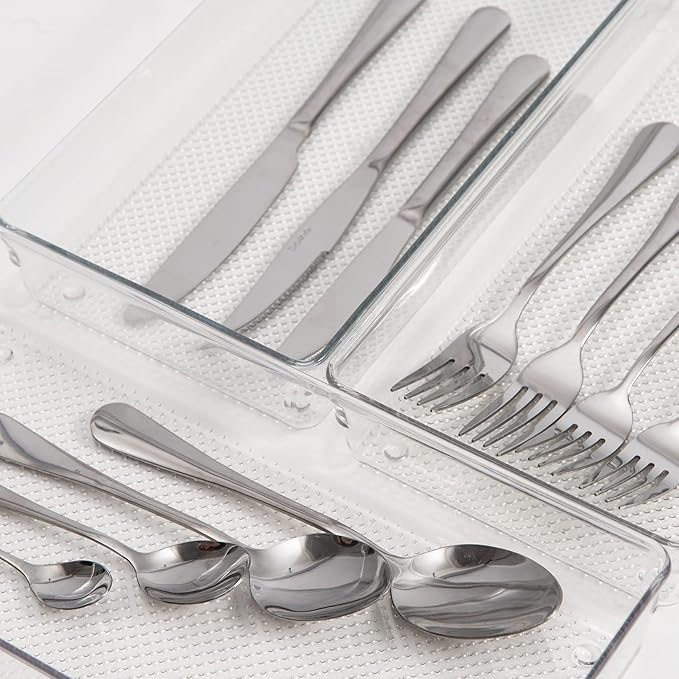 ihomecooker 3 Pack Clear Plastic Drawer Organizer Tray Cutlery Utensil Makeups Drawer Silverware Organizers 12" X 6"… (6P(6X6+6X9+6X15))-NeatNest