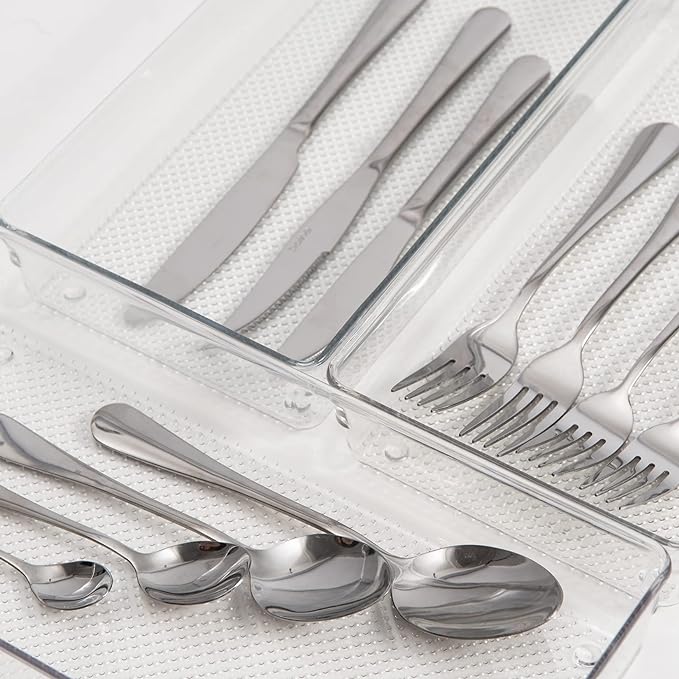ihomecooker 3 Pack Clear Plastic Drawer Organizer Tray Cutlery Utensil Makeups Drawer Organizers 12" X 6"-NeatNest