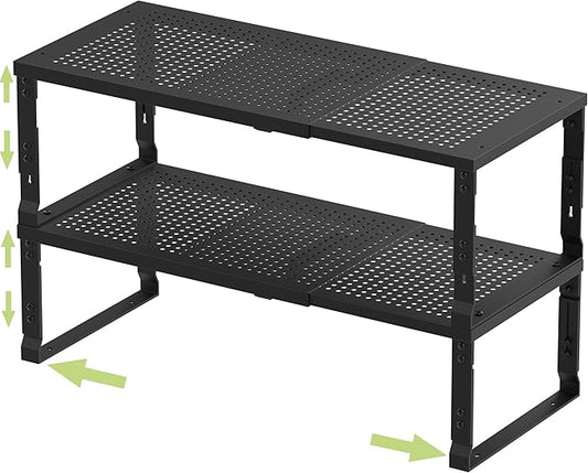 Adjustable Expanable Stackable Spice Rack Shelf Pantry Storage Organizer for Kitchen Cabinet,Countertop,Bathroom and More.Space is no Longer Limited(2Packs/Black/Medium)-NeatNest