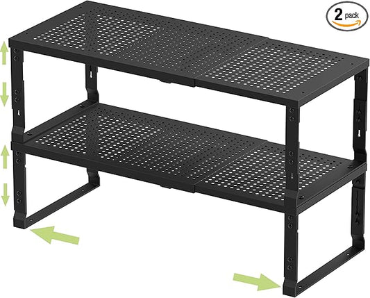 Adjustable Expanable Stackable Spice Rack Shelf Pantry Storage Organizer for Kitchen Cabinet,Countertop,Bathroom and More.Space is no Longer Limited(2Packs/Black/Large)-NeatNest