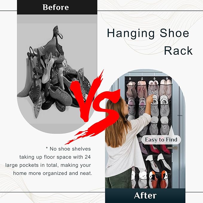 Over the Door Shoe Organizer 24 Extra Large Pockets Hanging Shoe Rack Holder for Closet Storage Hanging Shoe Organizer-NeatNest