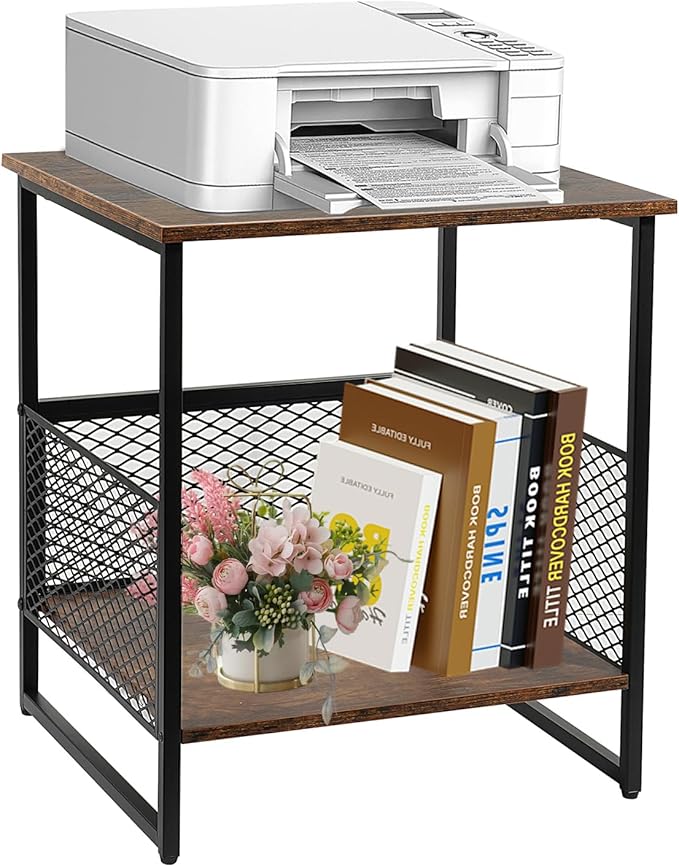 2 Tier End Table, Square Side Table, Couch Side Table with Storage, Great for Mini Fridge Stand, Printer Stand, Aquarium Stand, Coffee Stand, Ideal for Living Room, Bedroom, Office(2 Pack)