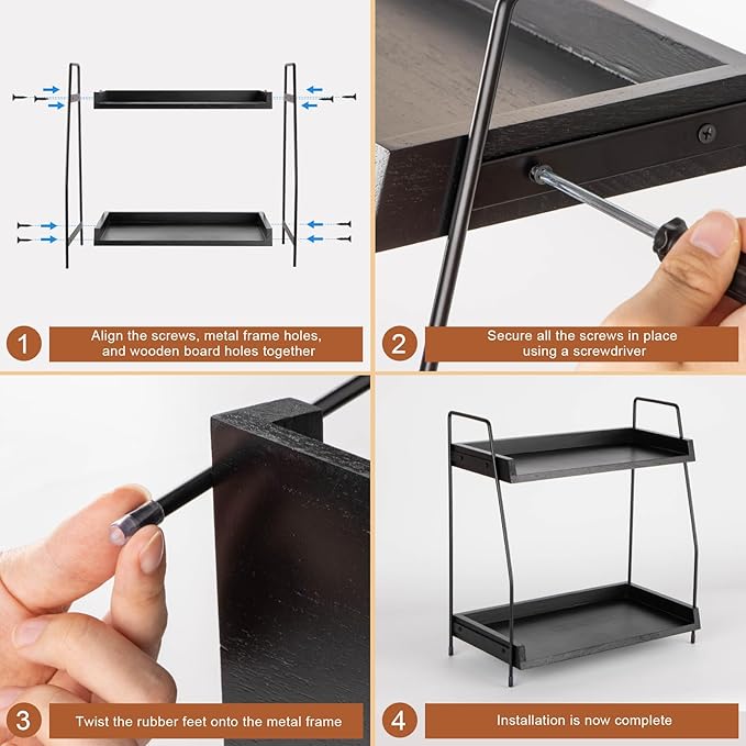 2-Tier Coffee Station Organizer, Wooden Kitchen Counter Shelf - Black