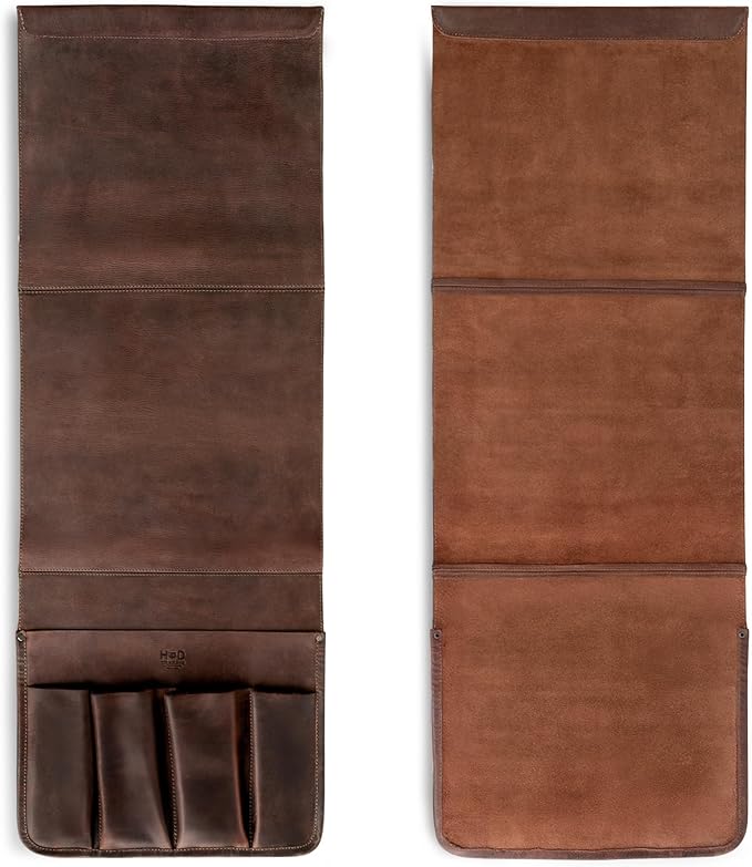 Hide & Drink, Remote Control and Magazine Holder, Sofa Armrest Organizer Pouch, Couch Potato Essentials, Armchair Caddy, Full Grain Leather, Handmade, Bourbon Brown-NeatNest