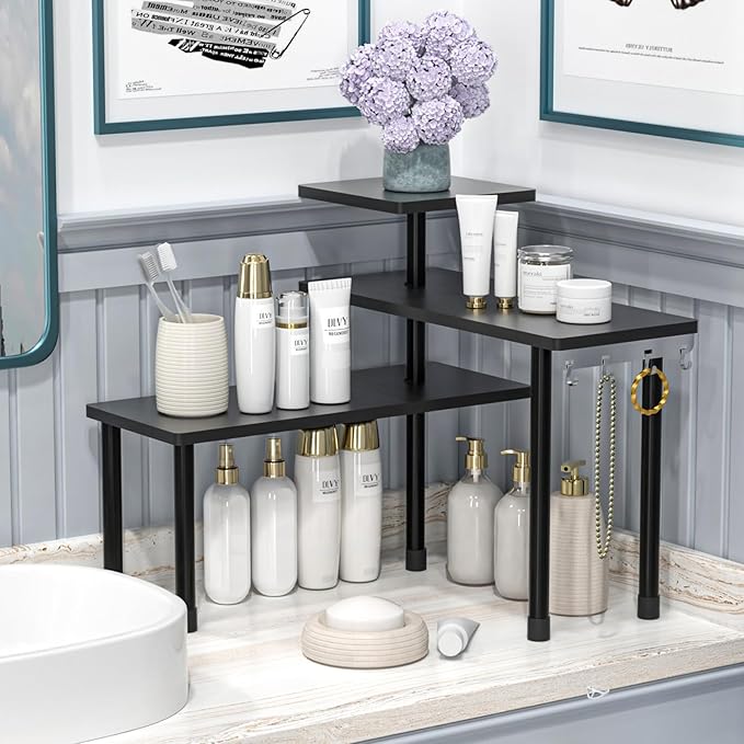 JayRex Countertop Corner Shelf, 3 Tier Shelf Moveable Organizer for Bathroom Counter, Make Up, Dresser Table, Desktop Shelf (Black)-NeatNest