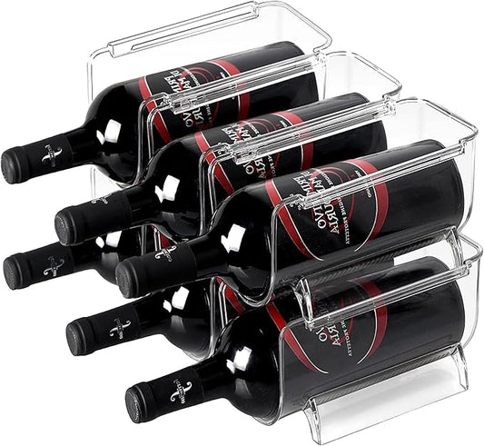 6 Pack Plastic Wine Bottle Holder for Refrigerator, Acrylic Wine Rack Refrigerator, Clear Wine Bottle Organizer Holder for Kitchen, Refrigerator, Countertop Organization