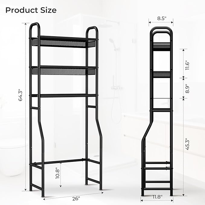 3 Tier Over The Toilet Storage Shelf, Freestanding Over The Toilet Rack, Space Saver Metal Bathroom Organizers and Storage for Small Space, Above The Toilet Storage Shelf Stand Organizer