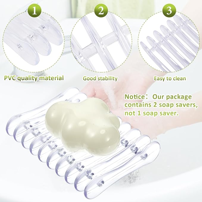 2 Pieces Plastic Bar Soap Holder Soap Tray Soap Saver Bar Dish Self Draining Soap Dishes for Soap Sponge Dryer Bathroom Toilet Shower Kitchen Restaurant Counter (Clear)-NeatNest