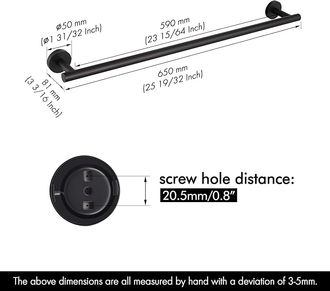 KES 23.2-Inch Towel Bar for Bathroom, Bath Towel Rack Towel Holder Wall Mount SUS304 Stainless Steel Matte Black, Total Length 25.5 Inch, A2000S65B-BK