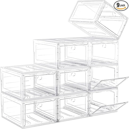 9 Pack Shoe Organizer, Upgrade Harder Solid Plastic Shoe Storage, Shoe Boxes Clear Plastic Stackable, Sneaker Storage, Shoe Organizer for Closet, Shoe Display Case, White-NeatNest