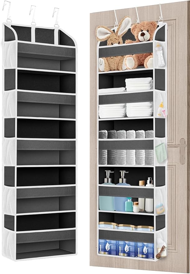 1 Pack Over The Door Organizer Storage, Hanging Organizer Closet with 5 Large Pockets 10 Mesh Pockets, 44 lbs Weight Capacity, Behind Door Storage for Nursery Bedroom Bathroom (Dark Grey)-NeatNest