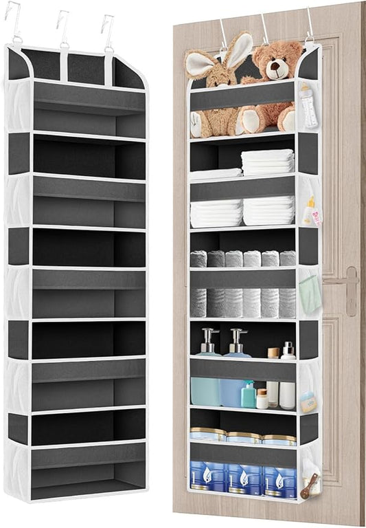 1 Pack Over The Door Organizer Storage, Hanging Organizer Closet with 5 Large Pockets 10 Mesh Pockets, 44 lbs Weight Capacity, Behind Door Storage for Nursery Bedroom Bathroom (Dark Grey)-NeatNest